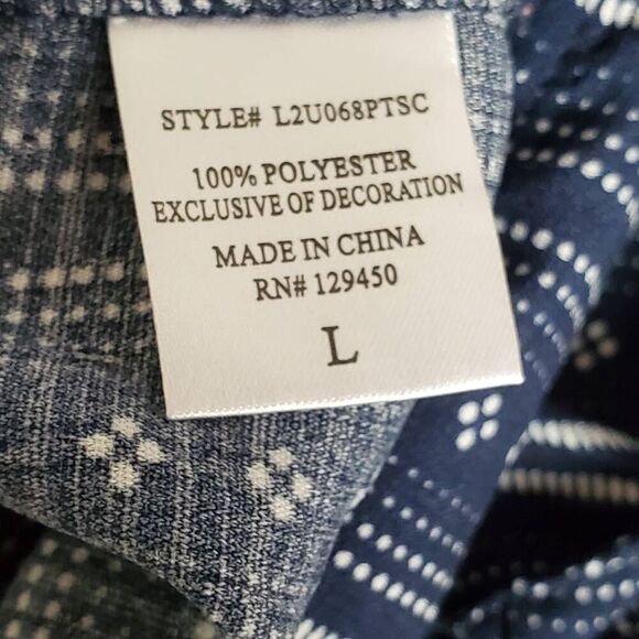 Como Vintage Women’s Navy Blue Striped Boho Peasant Top L Tie Neck Long Sleeve - Picture 6 of 7